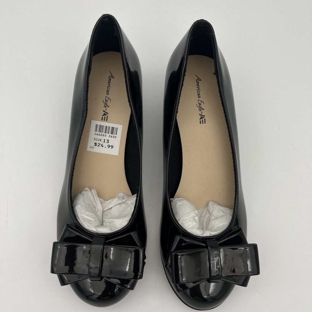 American Eagle Mairin Youth Girls' Black Patent Wedge Heel Dress Shoes size 13